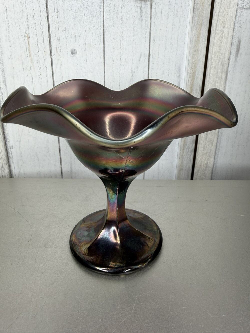 VTG Northwood Rainbow Deep Amethyst Carnival Glass Compote Candy Dish